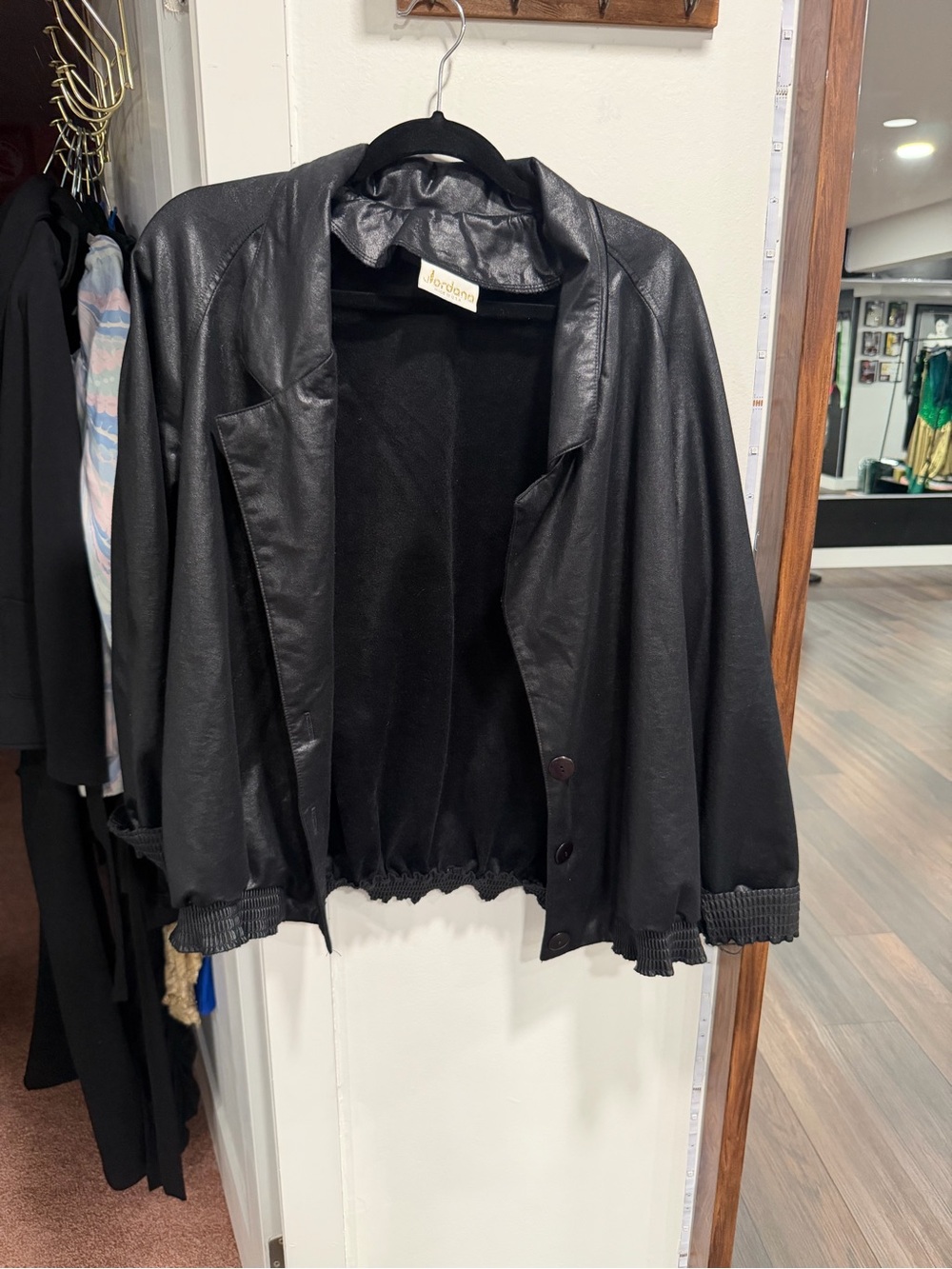 Bardot Black Faux Leather Bomber with Ruffle Hem